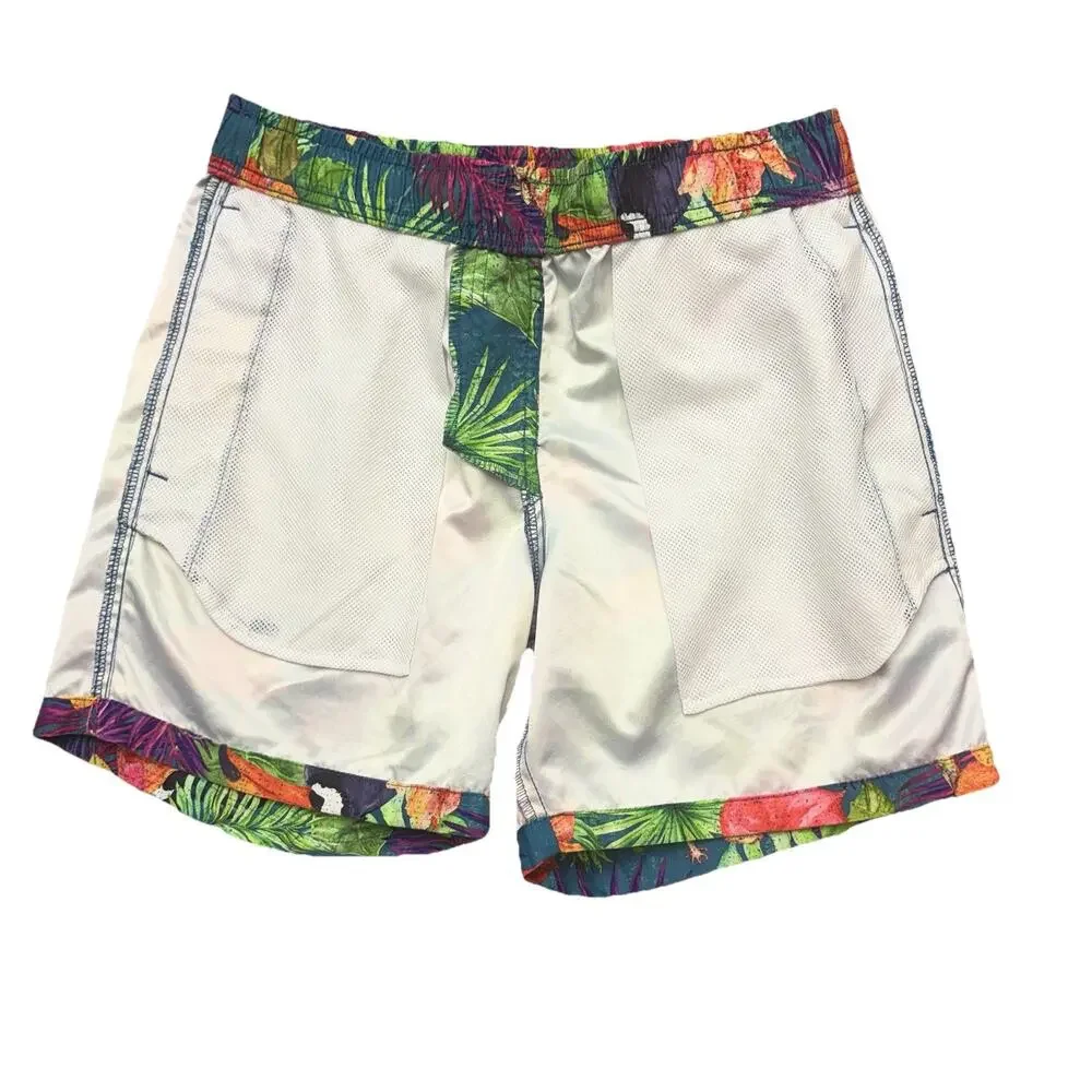 Ring Of Fire Tropical Blue Floral Fiesta Jungle Swim Trunk 6” Shorts Size S