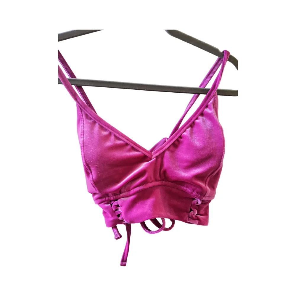 New Jessica Simpson Velvet Pink Swim Bra Size Large