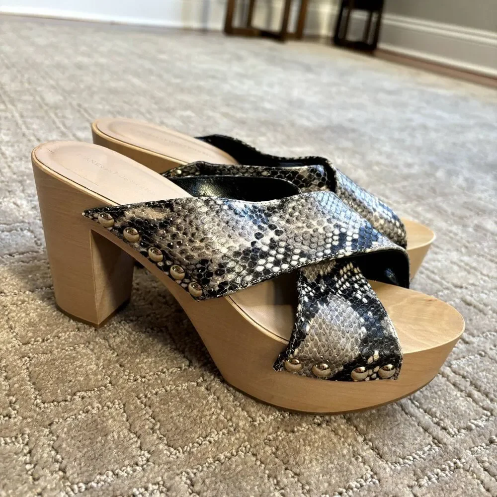 Diane von Furstenberg Snake Print Wooden Platform Sandal Womens 8M Italy Y2K New