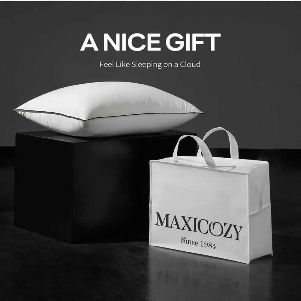 Luxury Premium Feather Down Fiber Pillows Standard Sz Fluffy Bed Pillows‎ 480TC