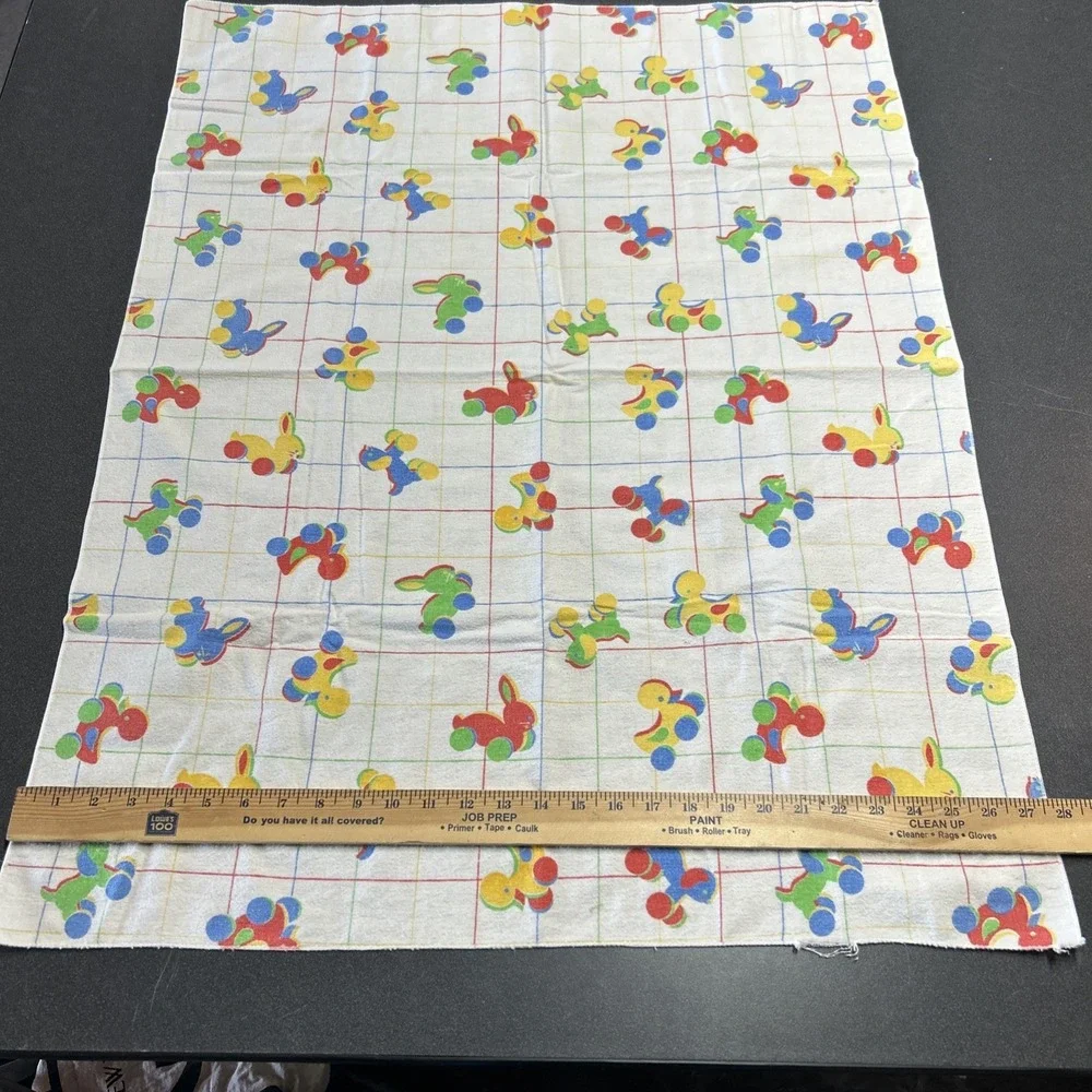Baby Blanket White Duck Rabbit Pull Toy Pattern USA Vintage Days