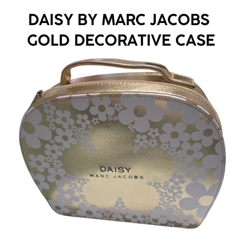 Marc Jacobs Gold and White Floral Daisy Cosmetic Case