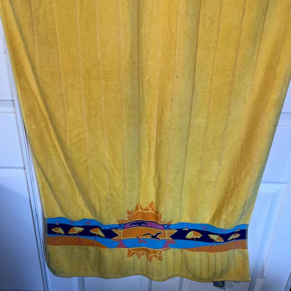 Vintage Palm Cove Jay Franco Sunset Seagulls Terry Beach Towel 58x31 Retro