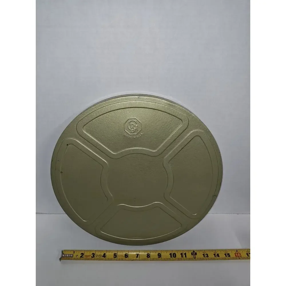 Vintage Goldberg Bros. Metal Film Reel Movie Storage Large Gold Green Canister