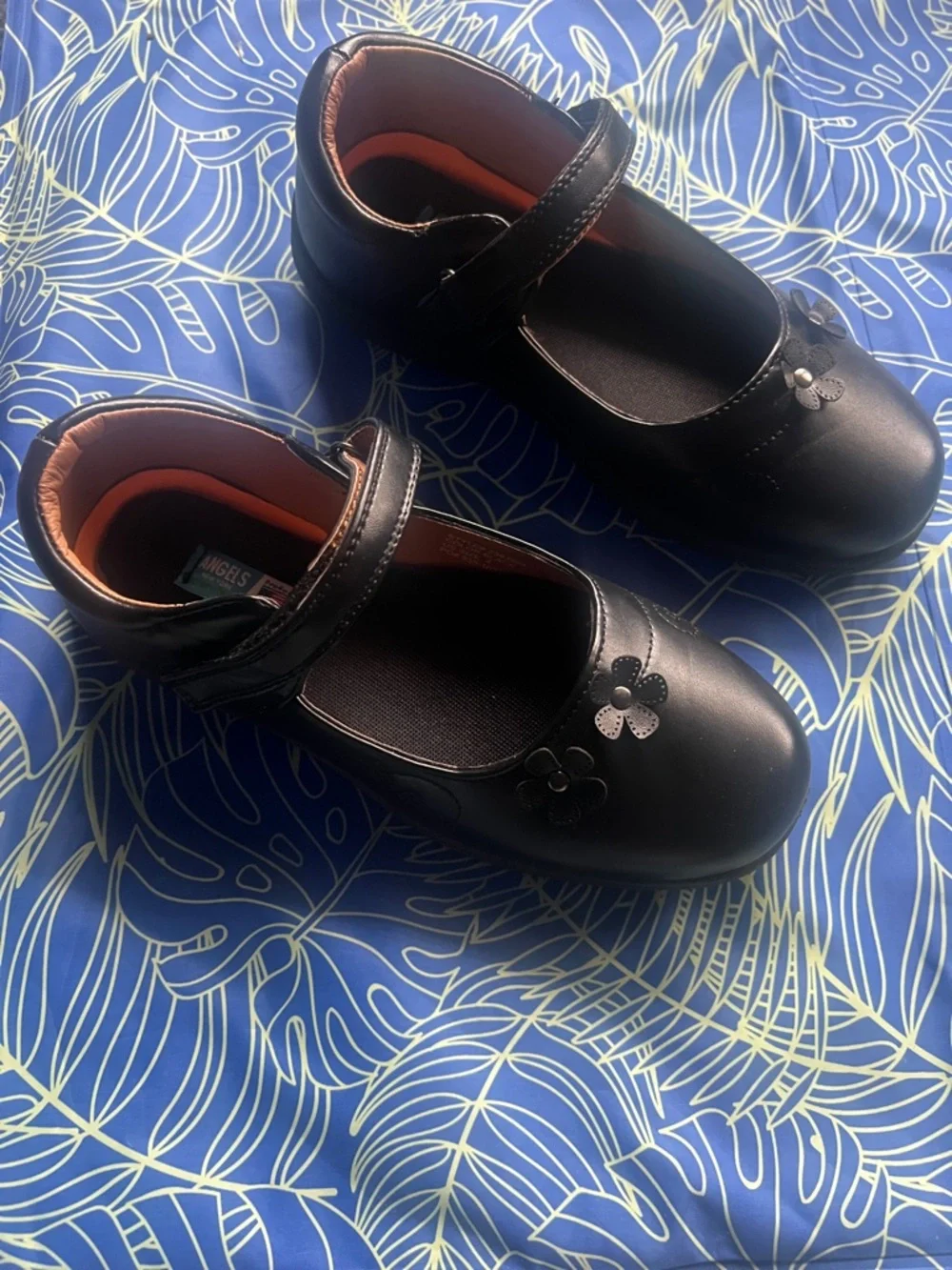Angels Black Mary Jane School Shoes with Flower Detail (4)