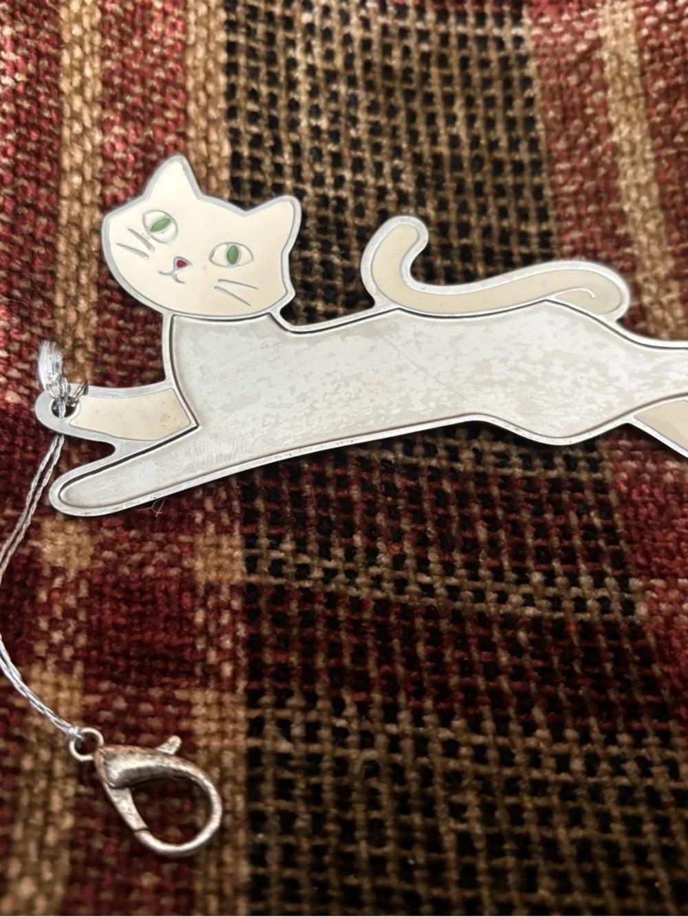 Vintage Silver Cat Hanging Charm Keychain - Cat Lover Pet Accessory Bag Charm