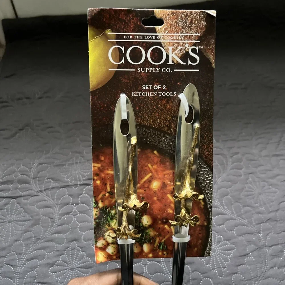 Cooks Supply Co. 2Pc Stainless Steel + Brass Decorative Serving Spoons NEW Home