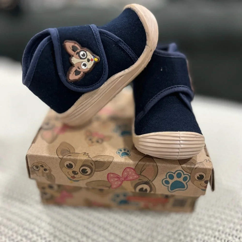 Navy Blue Kids Slippers with Cartoon Design