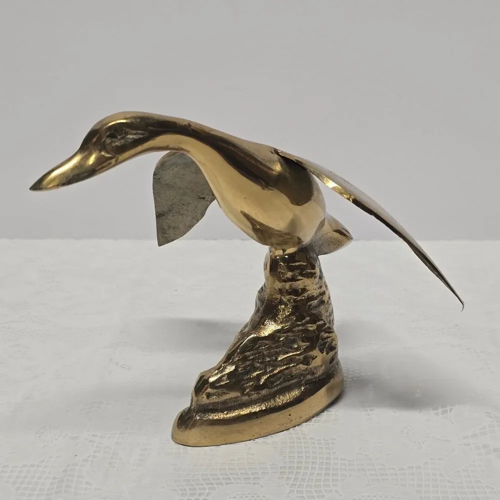 Vintage MCM Brass Flying Goose Duck Figurine Mantel Decor 5.5