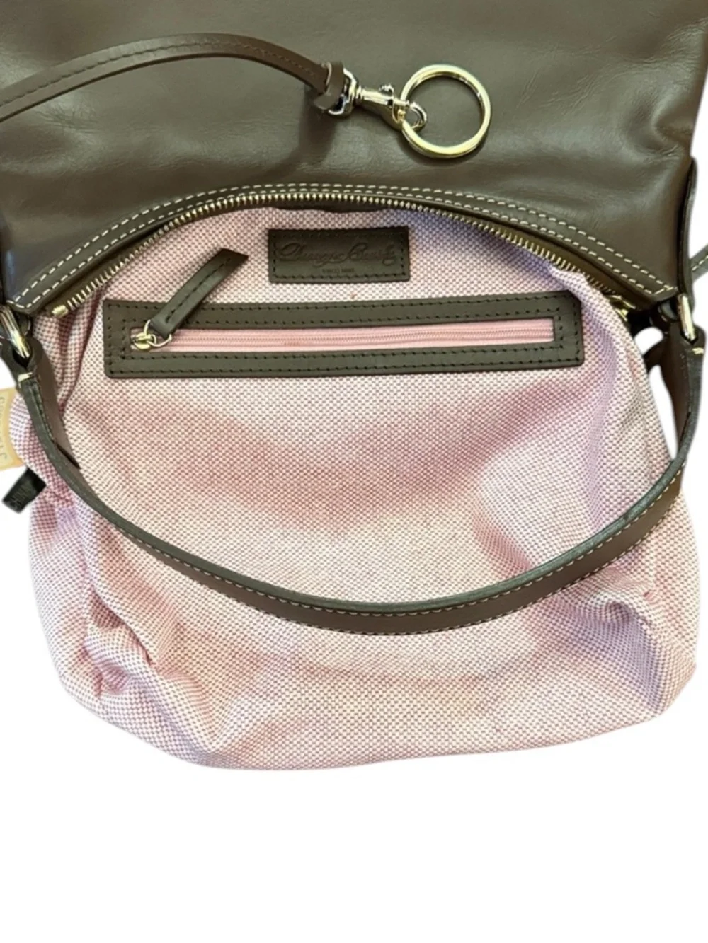 Dooney & Bourke Florentine Small Lucy Hobo Brown Vacchetta Leather Flat Strap
