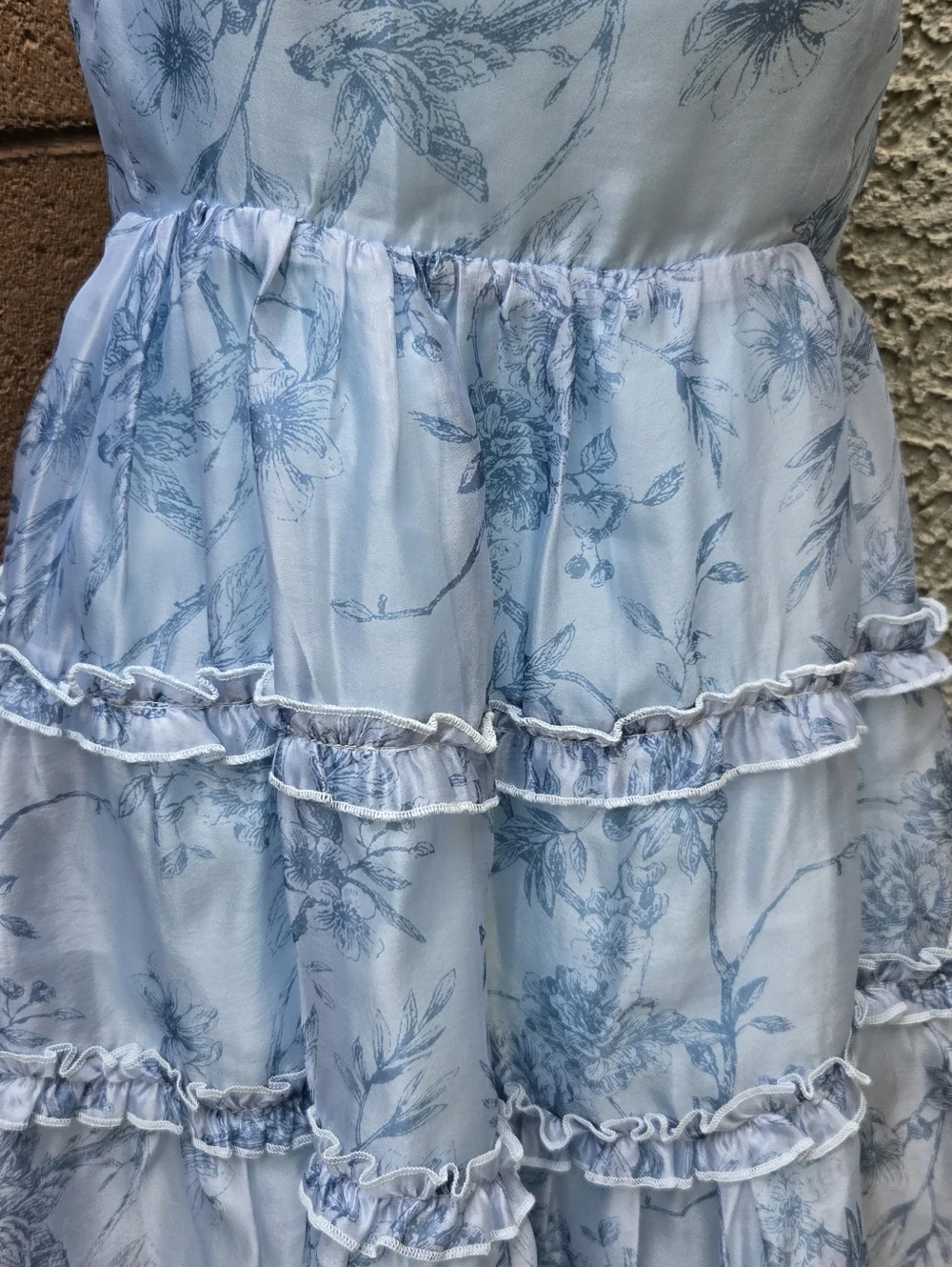 Altar'd State Light Blue Floral Satin Tiered Sundress
