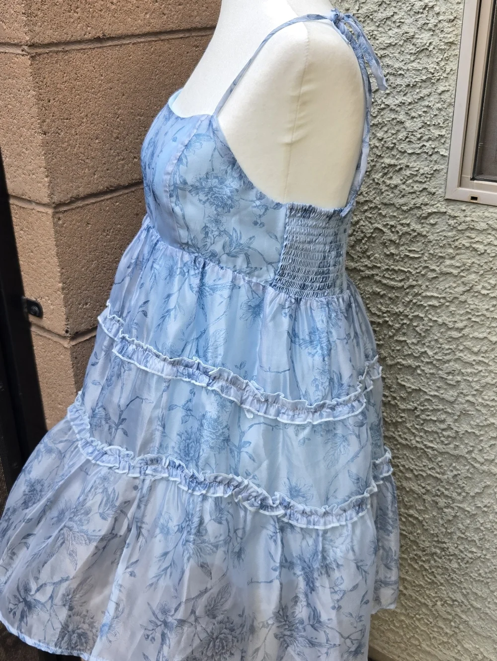 Altar'd State Light Blue Floral Satin Tiered Sundress