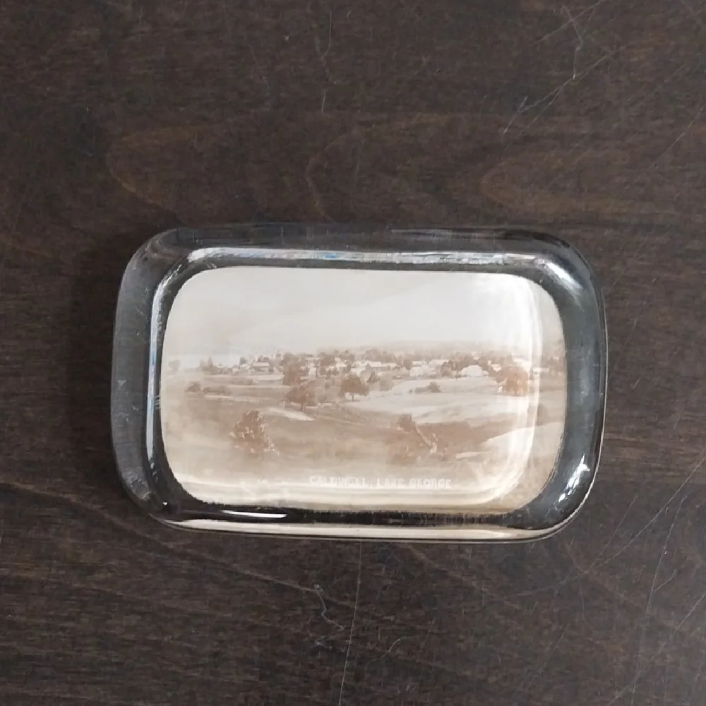 Rare-Antique -1800's Glass Paperweight -Caldwell,Lake George Clear