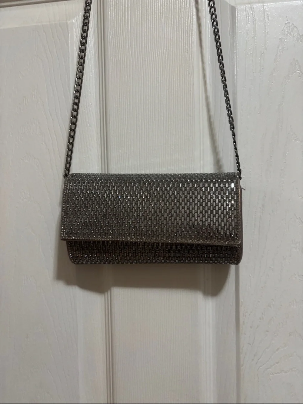 Silver Sparkle Chain Shoulder Bag - Evening Clutch