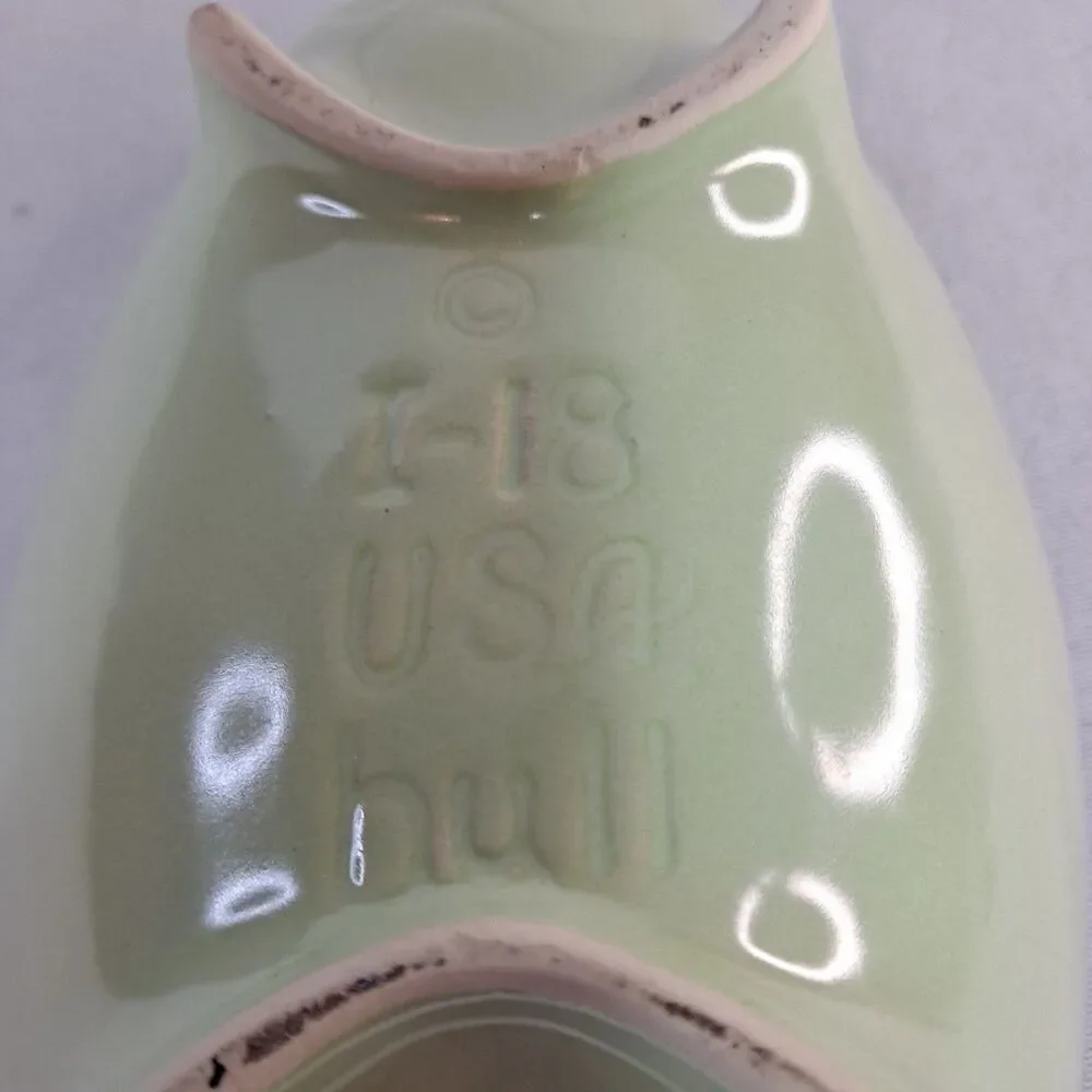 Vintage HULL Pottery Console Footed Bowl Green USA I-18 Glazed Leaf Pattern