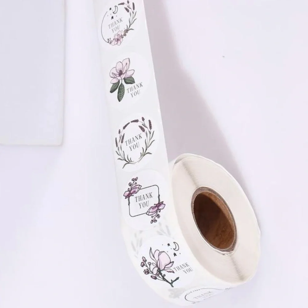 1 ROLL || 500 PCS FLORAL THANK YOU STICKER