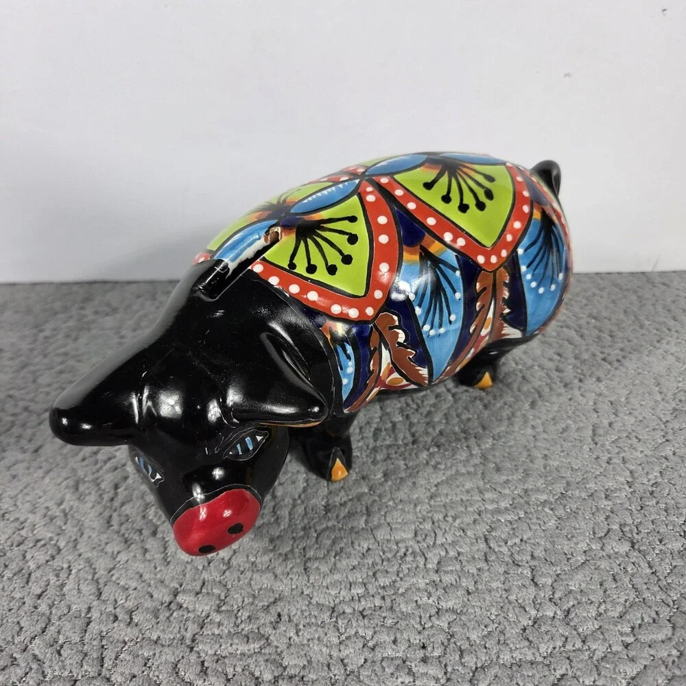 Talavera Piggy Bank Figurine Mexican Pottery Art Hand Painted