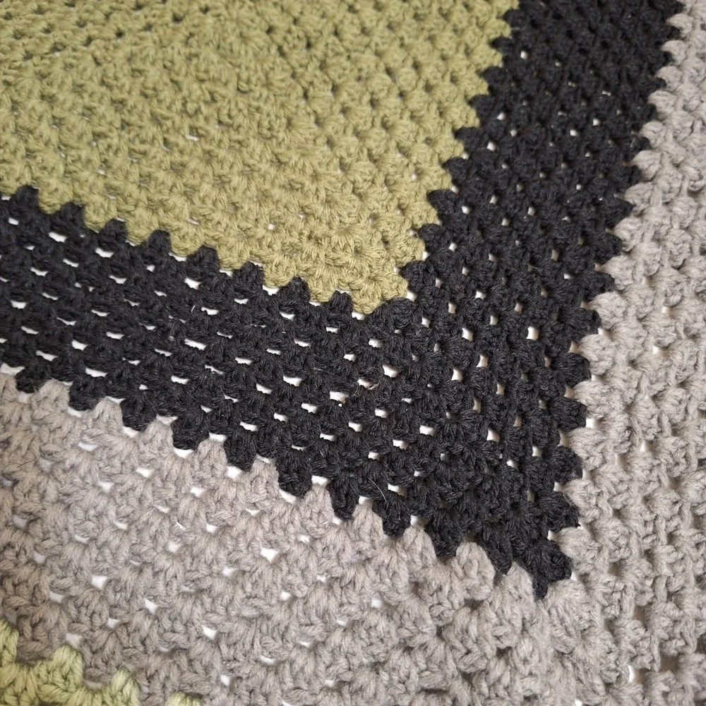 Vintage Handmade Crochet Square Afghan Throw 41x41 Farmhouse Cottagecore Granny