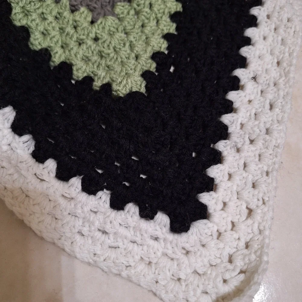 Vintage Handmade Crochet Square Afghan Throw 41x41 Farmhouse Cottagecore Granny