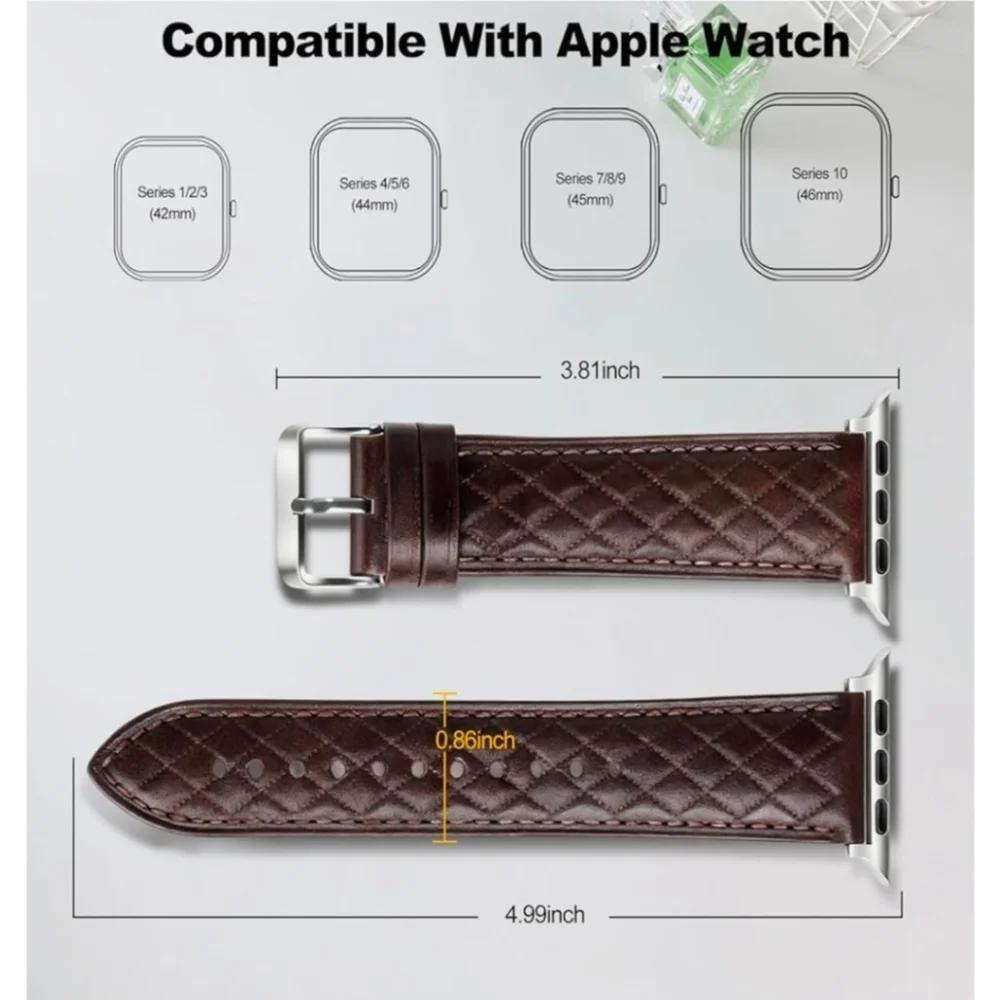 Leather Band for Apple Watch Series 44/45/46/49mm/42(Series 3 2 1 )