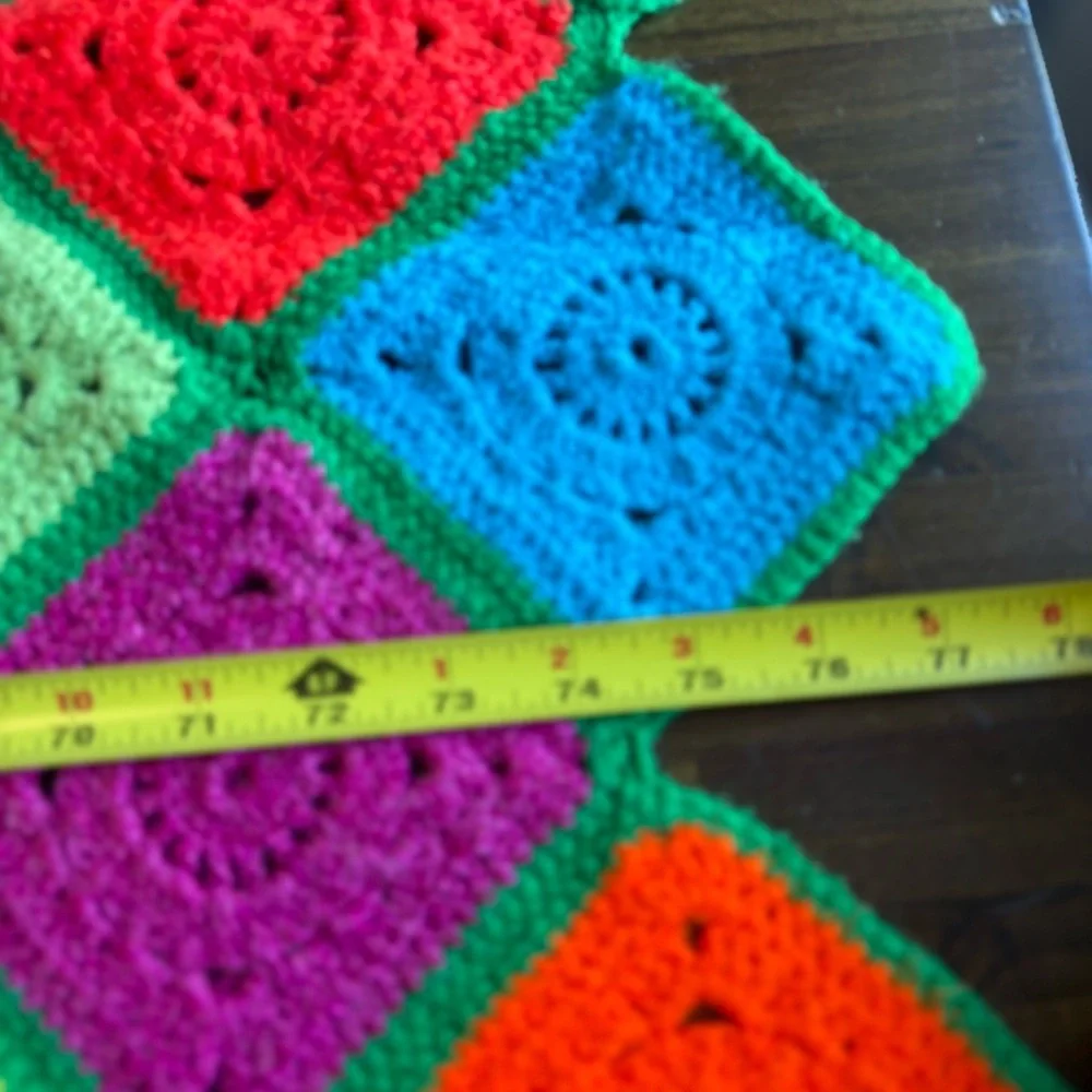 Vintage Granny Square Colorful Crochet Blanket Pink Yellow GrannyCore Throw