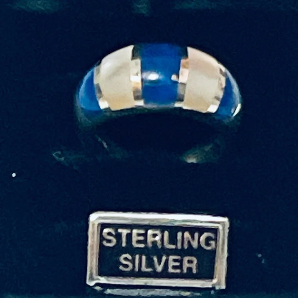 Vintage Sterling Silver with Lapis Lazuli &mother Of Pearl Ring 7 g Size 6