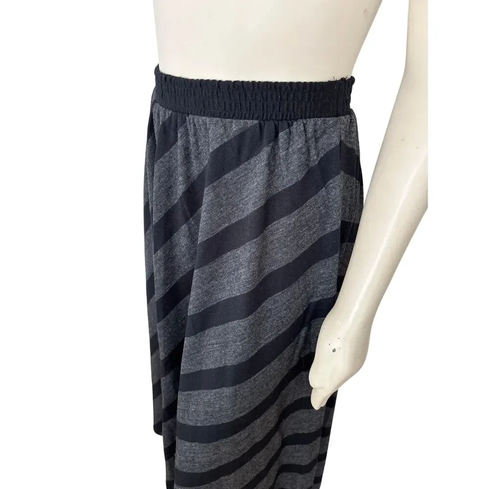 VTG 80s ANN WI Diagonal Stripe Lightweight Wool Maxi Skirt in Gray & Black  SZ S