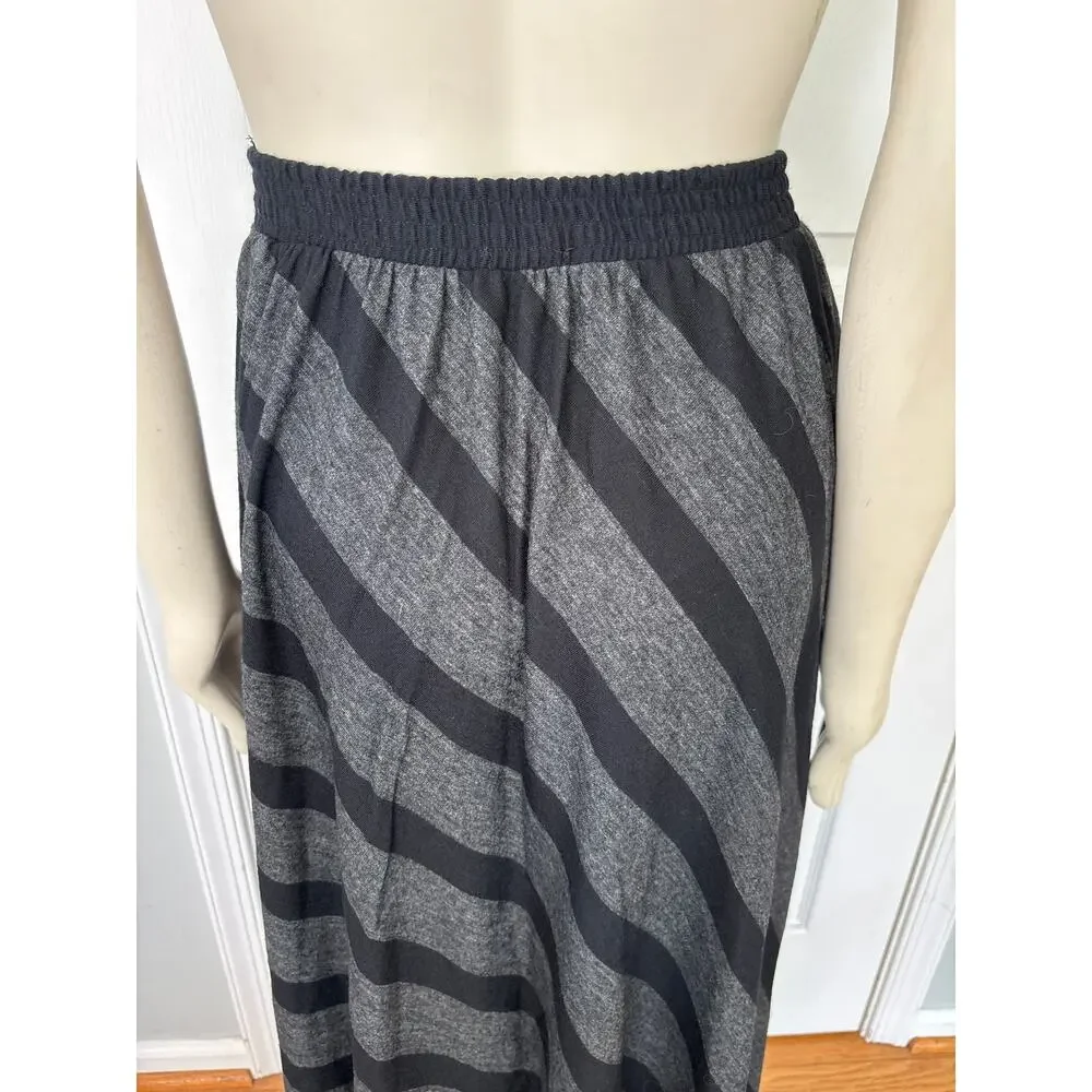 VTG 80s ANN WI Diagonal Stripe Lightweight Wool Maxi Skirt in Gray & Black  SZ S