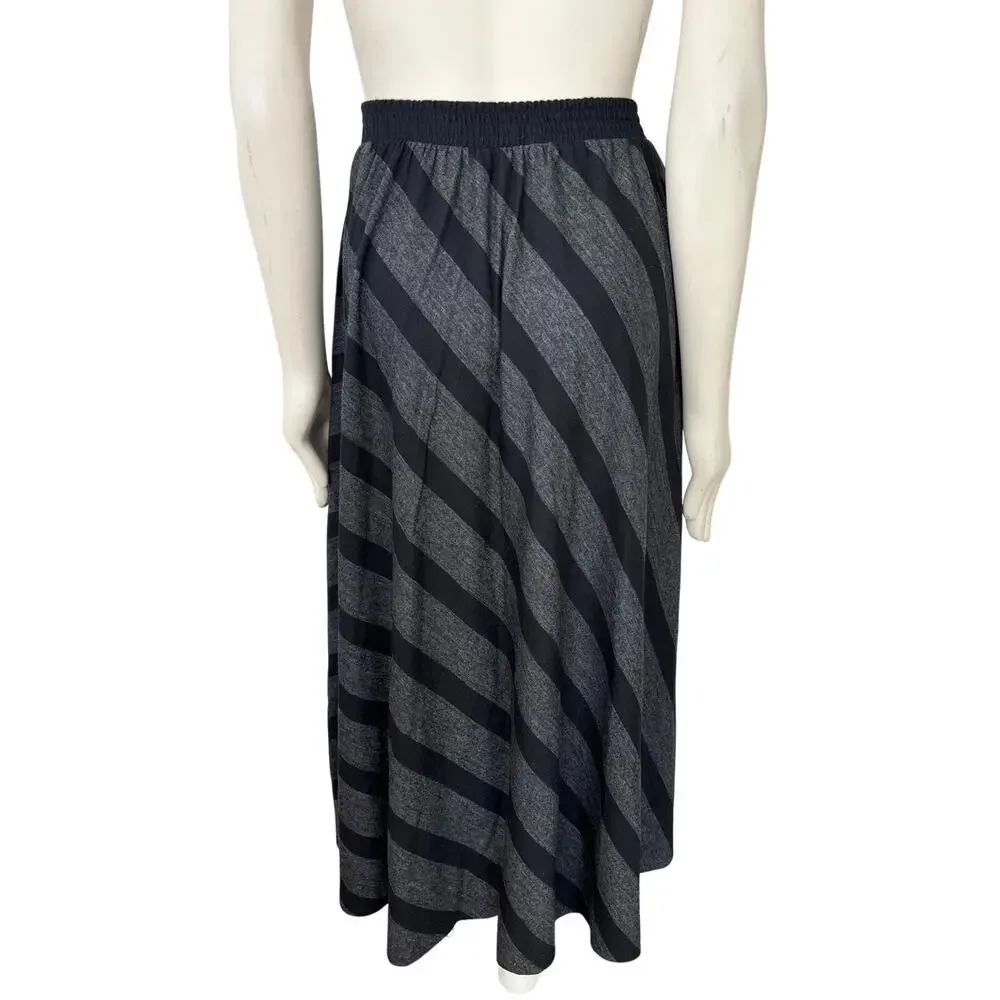 VTG 80s ANN WI Diagonal Stripe Lightweight Wool Maxi Skirt in Gray & Black  SZ S