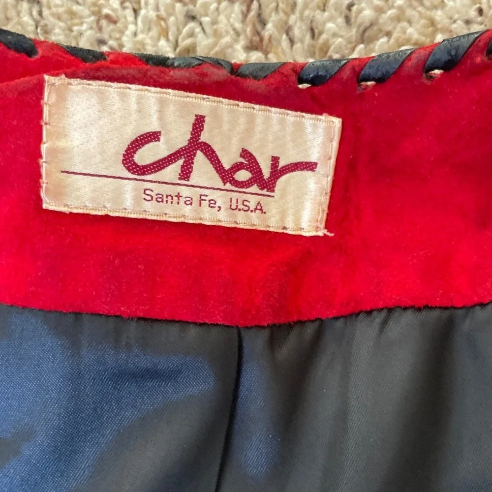 Char Santa Fe Red Suede Painted Kachina Southwestern Concho Button Jacket USA
