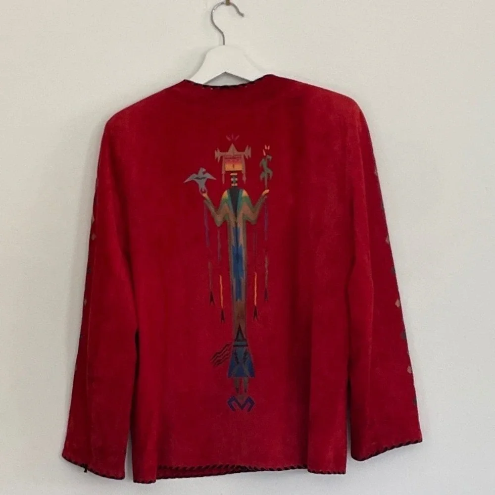 Char Santa Fe Red Suede Painted Kachina Southwestern Concho Button Jacket USA