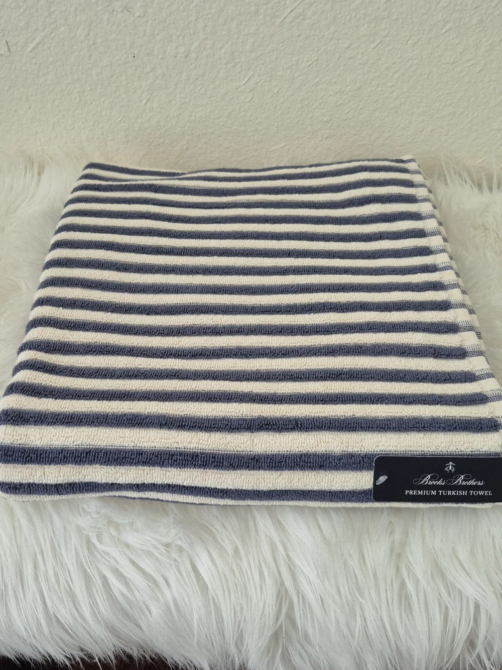 1pc Bath towel Brooks Brothers 100% cotton Turkish Towel, Navy Cream Striped