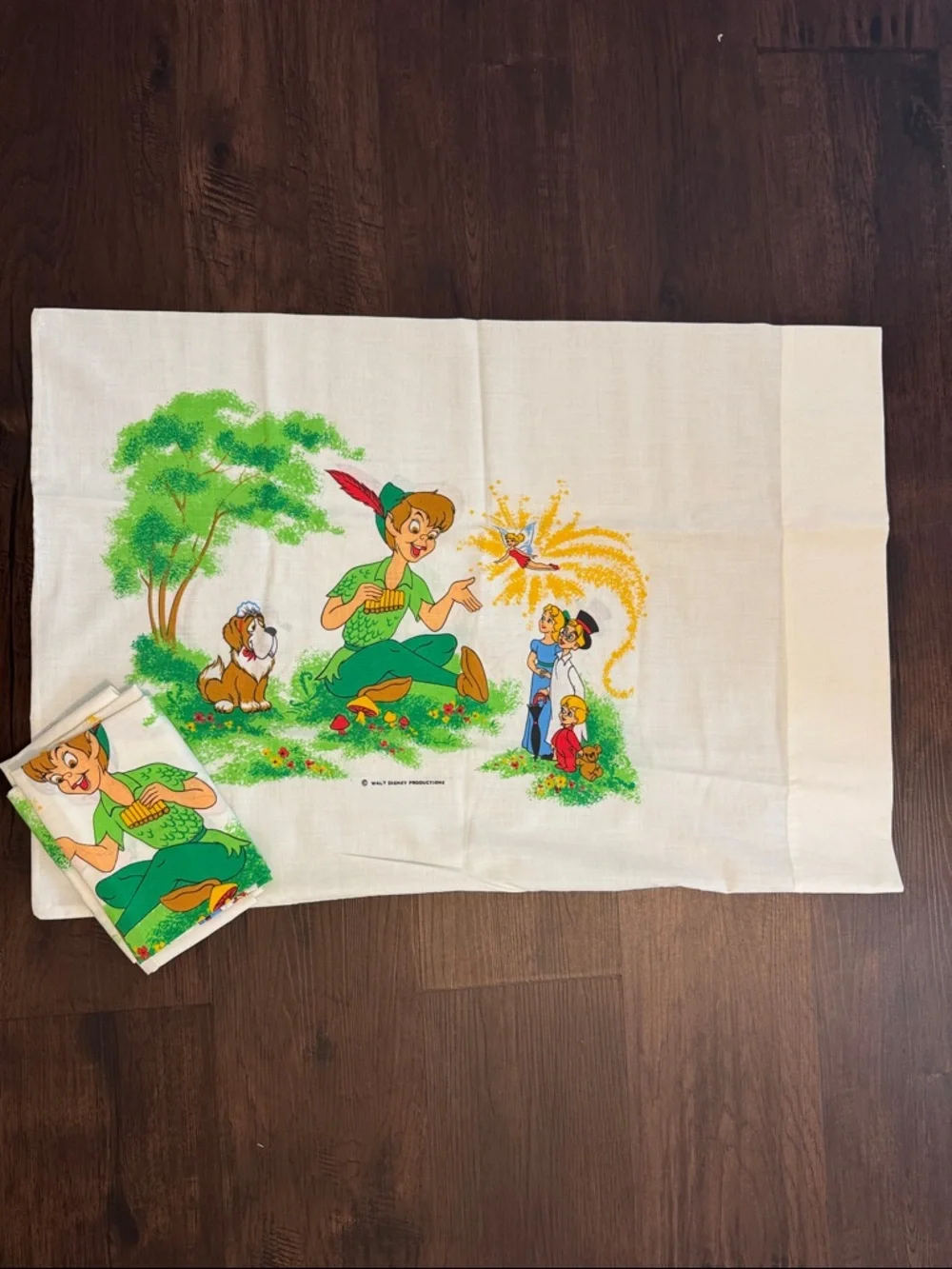 VINTAGE DISNEY PETER PAN PILLOW CASES SET 2 TINKERBELL COLLECTIBLE TWO SIDED