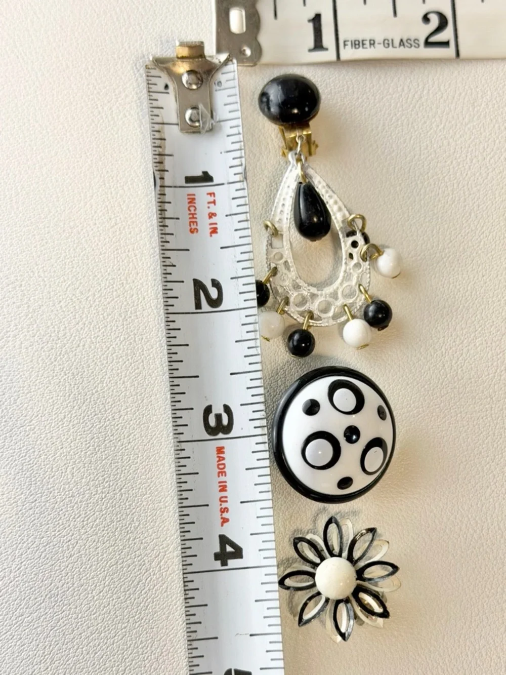 VINTAGE MCM tuxedo glam earring trio set estate jewelry clip enamel dangle bead