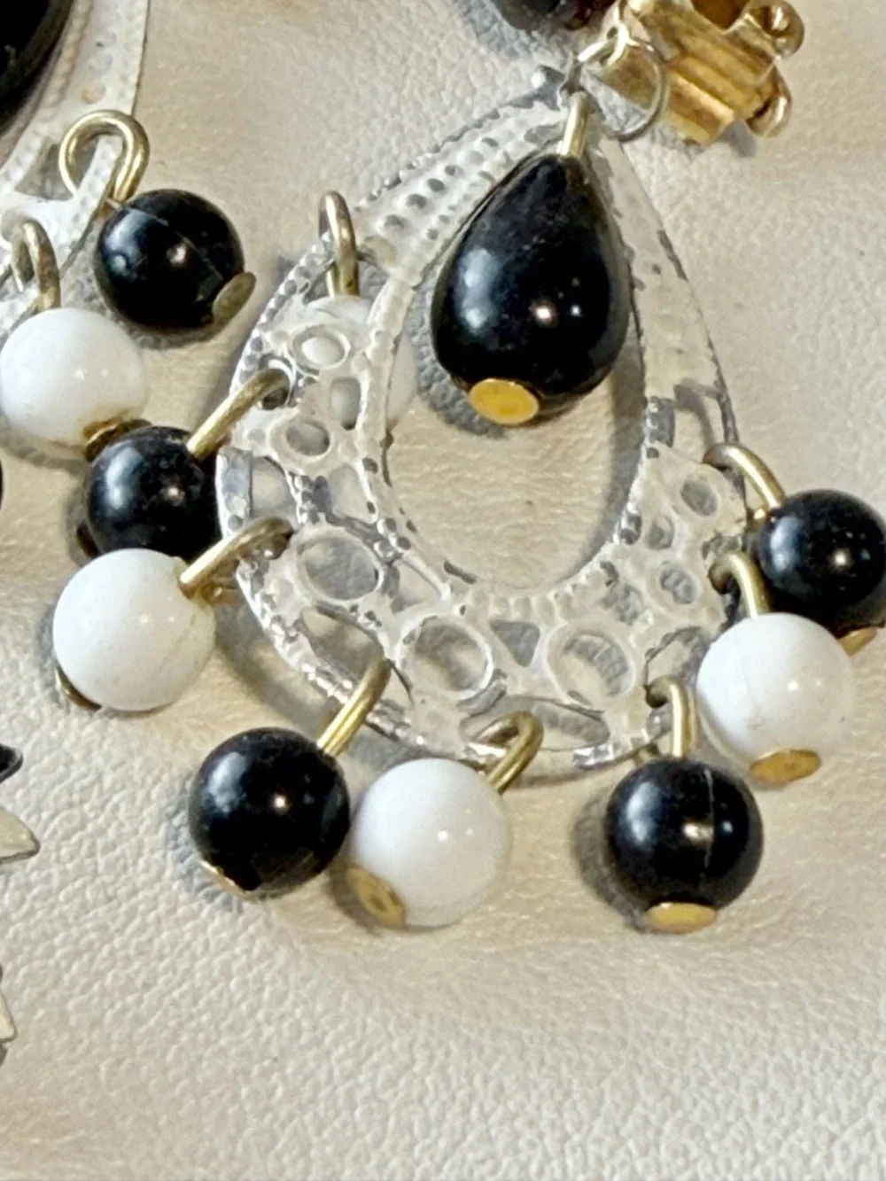VINTAGE MCM tuxedo glam earring trio set estate jewelry clip enamel dangle bead