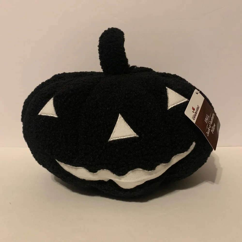 NWT. WAY TO CELEBRATE Black Plush Pumpkin Pillow