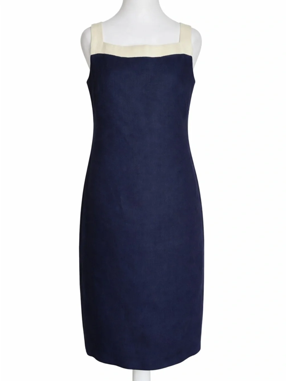 VTG 90s Talbots Rayon Sheath Dress 10 Made in USA Navy Cream Colorblock Classic