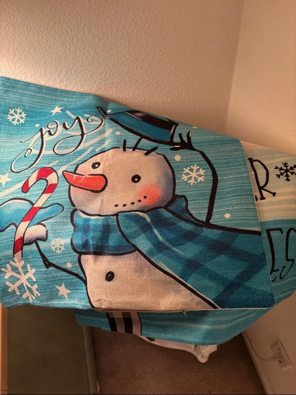 Festive Snowman Holiday Throw Pillow Cover - Blue