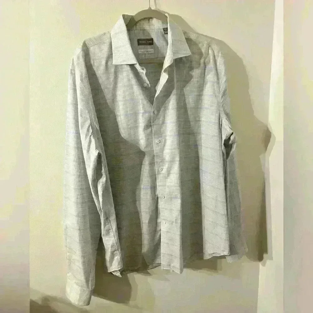 Michael kors air soft stretch plaid button down men XL