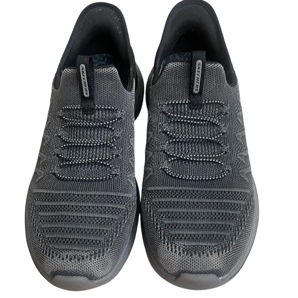 Skechers Slip-ins Hands Free Mens 10 Black Grey Knit Walking Sneakers new DEFECT