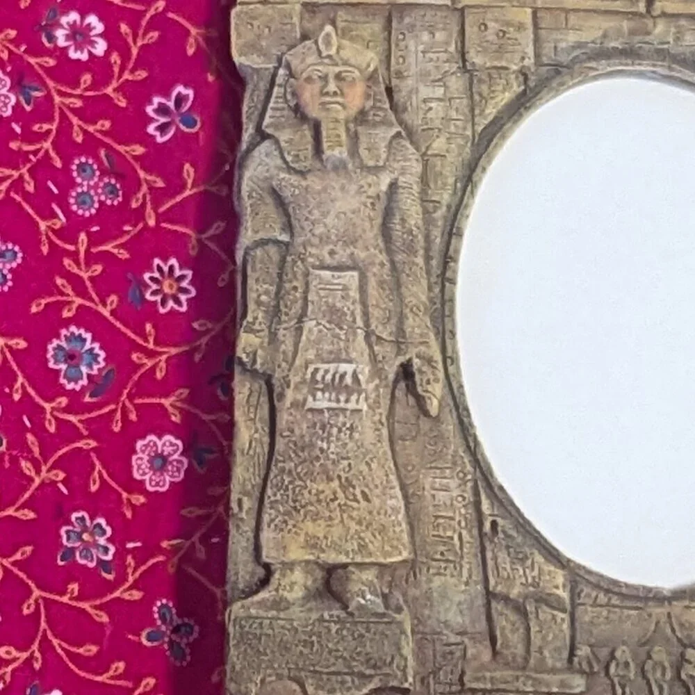 Egyptian Stone Frame Pharaoh Picture Art Deco Photo‎ 1920s Revival Décor Vintage