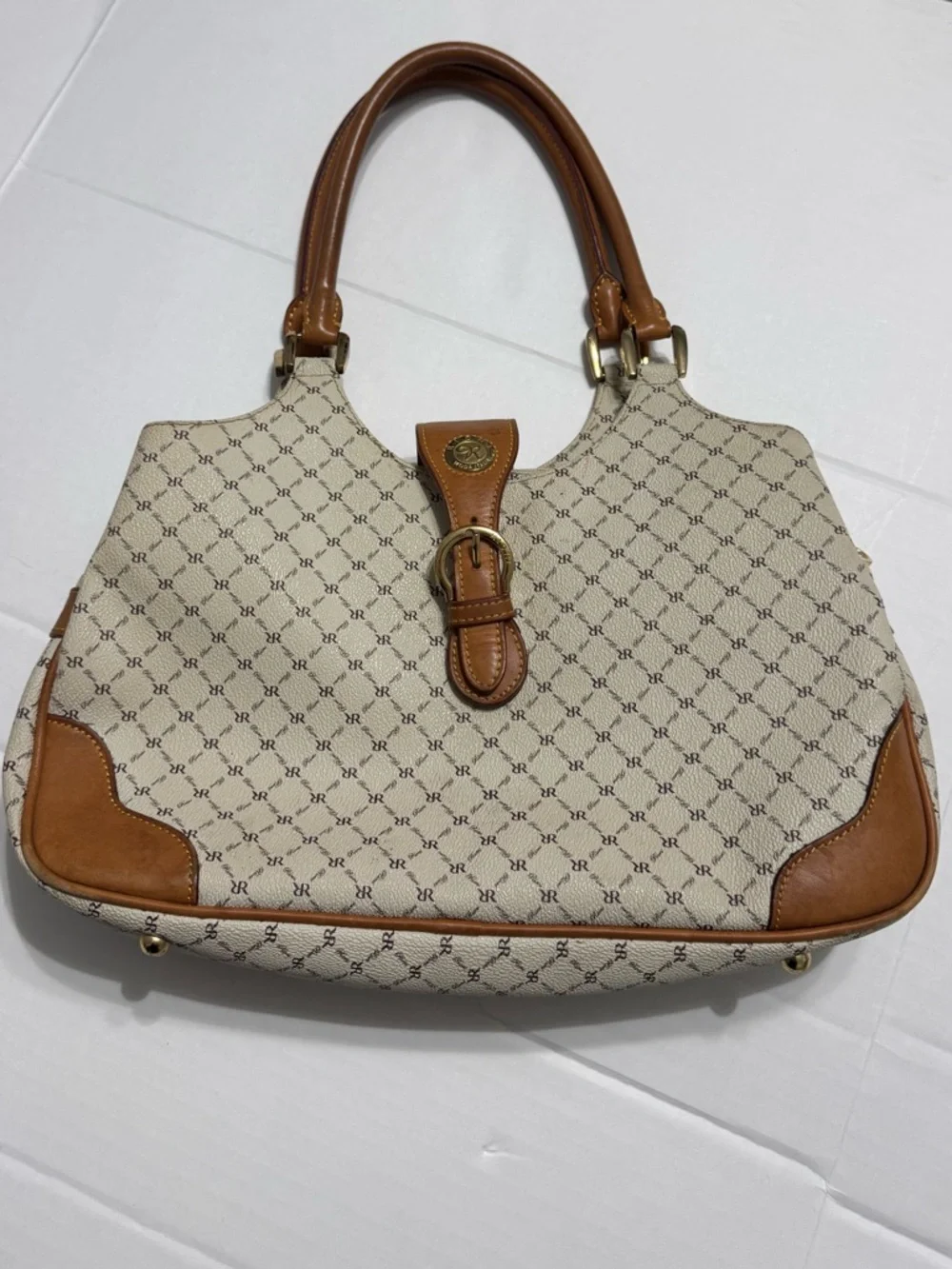 RIONI Signature Madeline Monogram Tote Handbag with Leather Trim