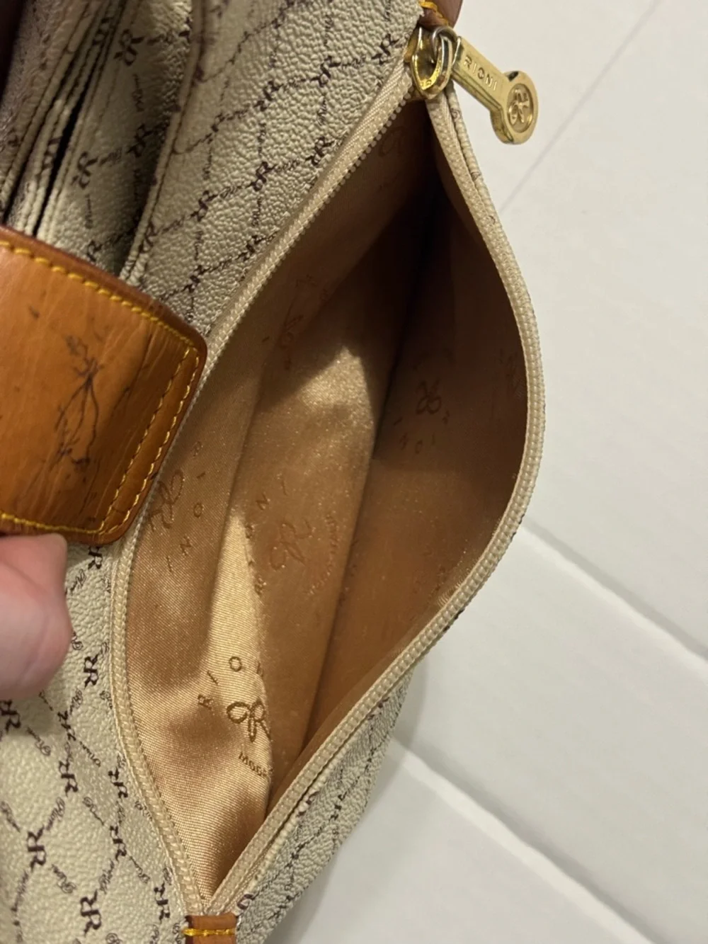 RIONI Signature Madeline Monogram Tote Handbag with Leather Trim