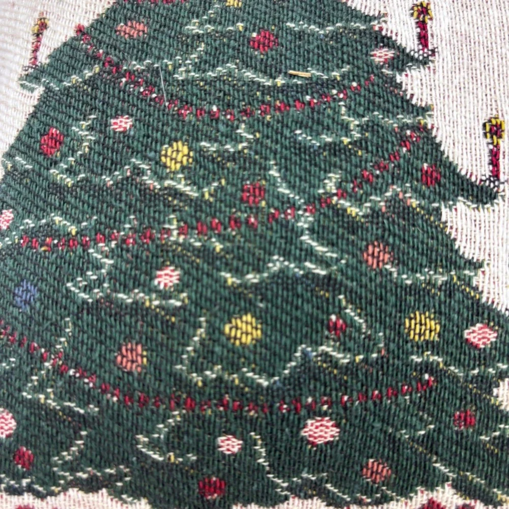 Christmas Tree Woven Tapestry Throw Pillow Burgundy Holiday Decor 8 Inch