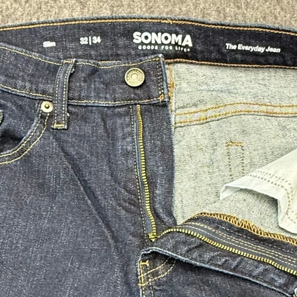 Sonoma Jeans Men's Size 32x34 Slim The Everyday Jean Stretch Dark Wash Split Hem