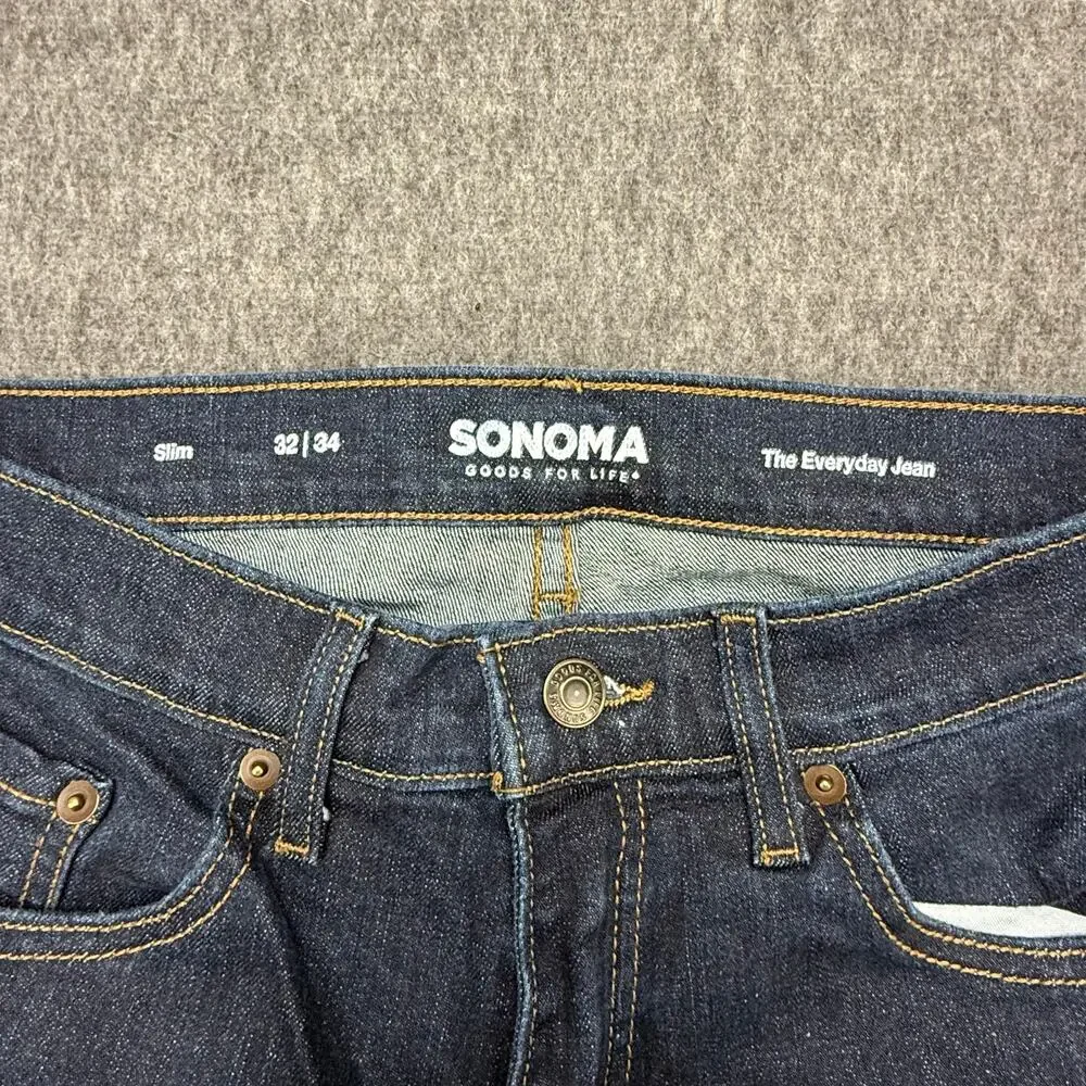 Sonoma Jeans Men's Size 32x34 Slim The Everyday Jean Stretch Dark Wash Split Hem