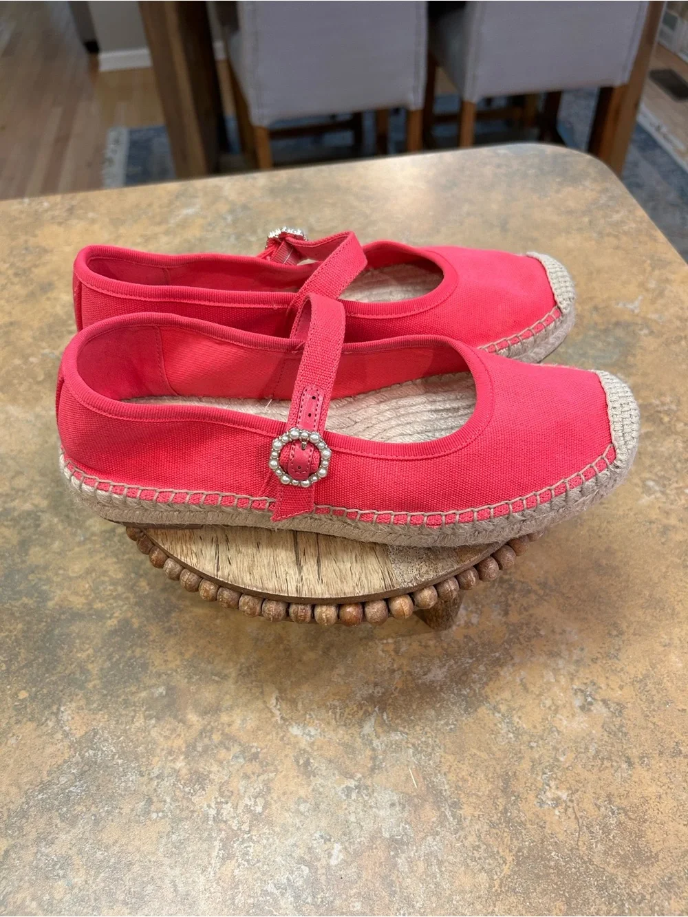 J Crew Bright Pink Canvas Mary Jane Espadrille Flats