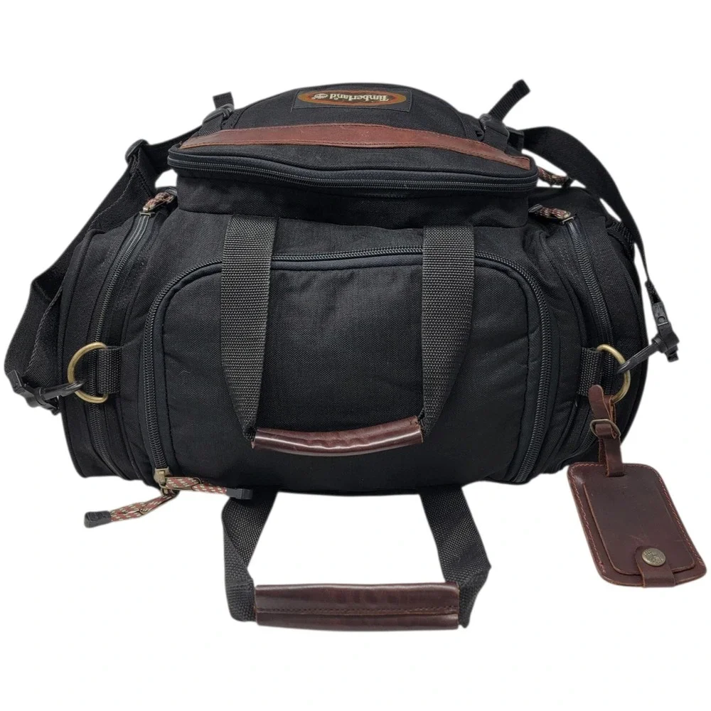 Vintage Timberland 90s Y2K Canvas Duffel Bag Leather Trim Travel Gym 18