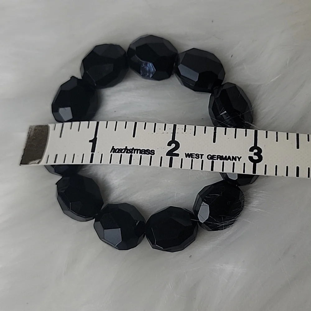 BLACK Silver Tone Faux‎ Stone Beaded Stretch Elastic Bundle of 2 Glam Bracelets