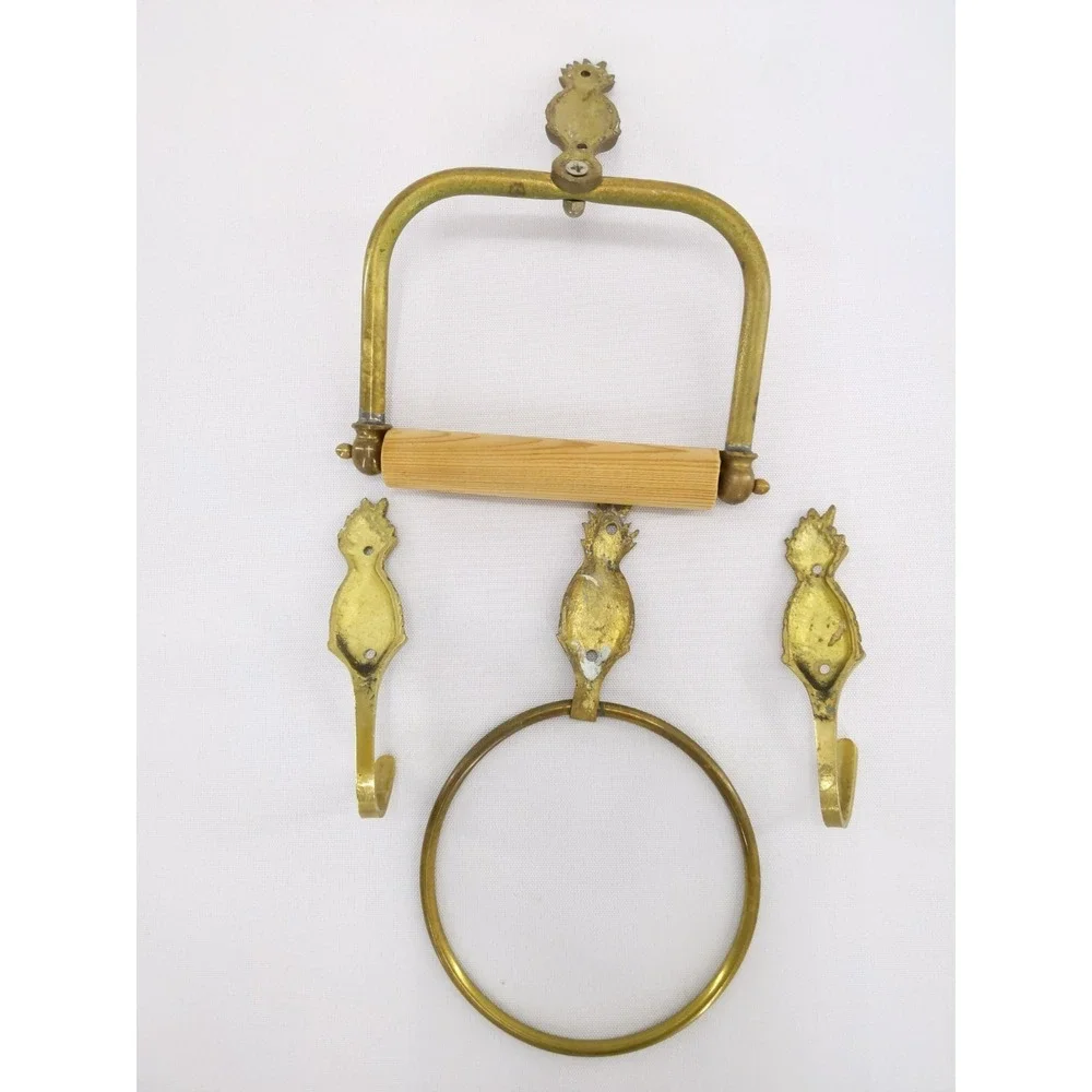 Vintage Brass Pineapple Bathroom Set Towel Ring Toilet Paper Holder Hooks